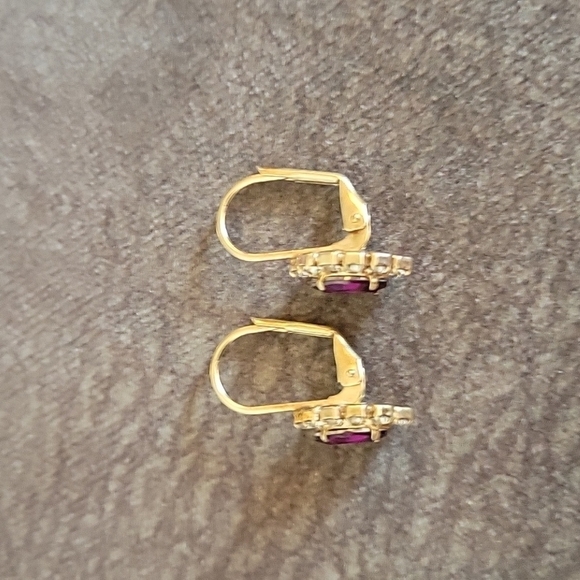 Vtg Magenta Marquis Crystal Colonial Bridal Leverback Hook Earrings - Picture 3 of 4